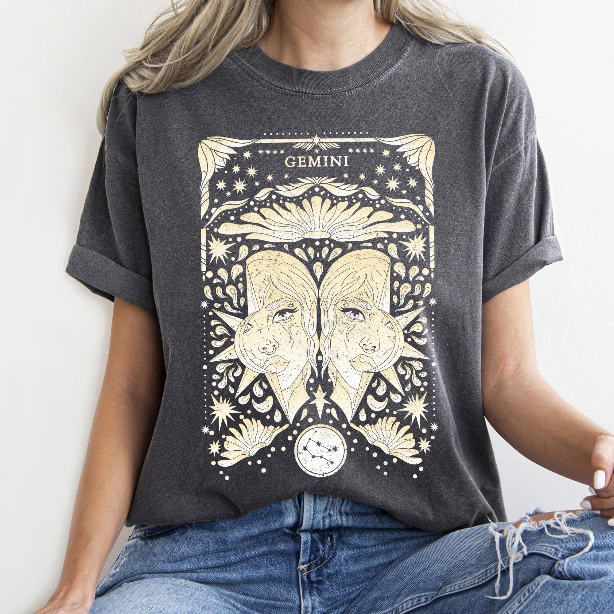 Gemini Celestial Zodiac Comfort Colors Tees, Horoscope, Astrology Refinery No. 1