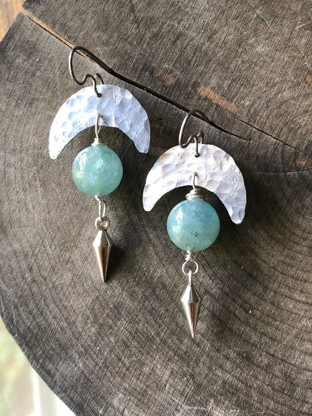 Handmade Crescent Moon Aquamarine Earrings: Aluminum & Stainless Steel Adriana Soto Joyeria