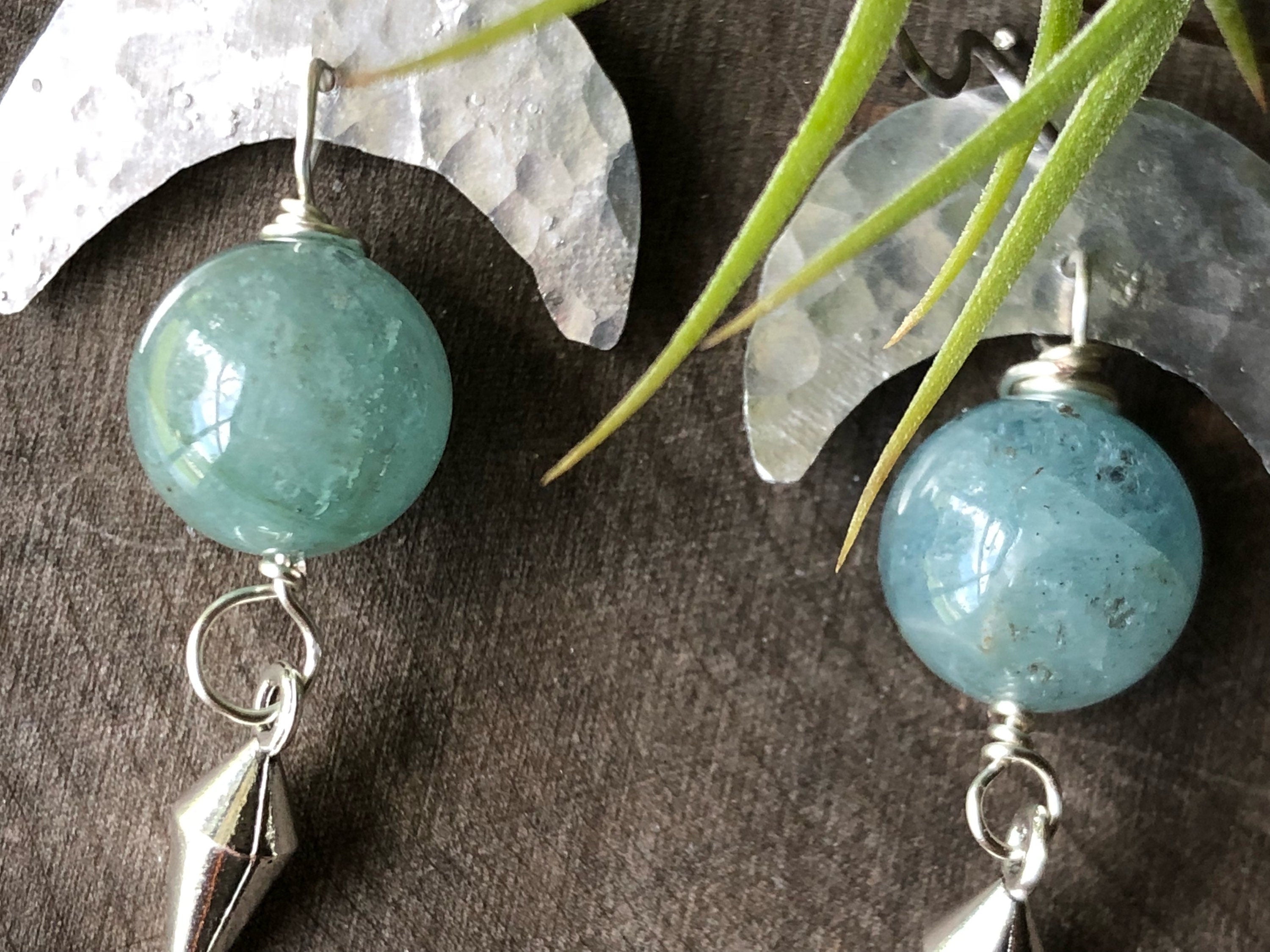 Handmade Crescent Moon Aquamarine Earrings: Aluminum & Stainless Steel Adriana Soto Joyeria
