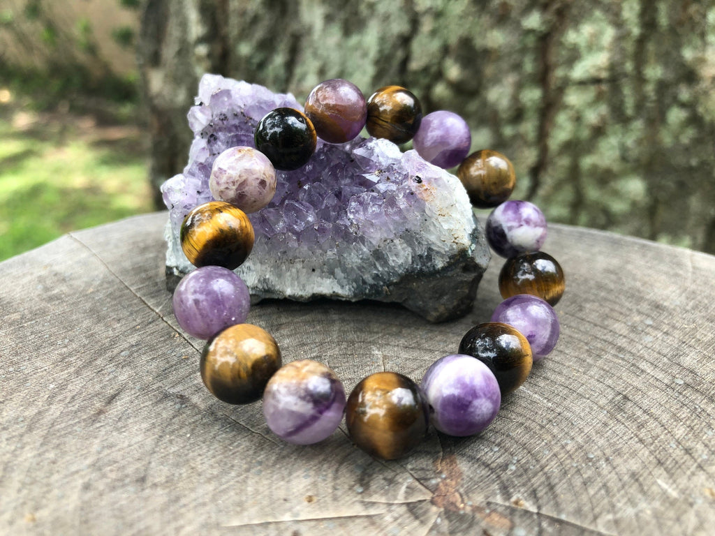 Amethyst & Tiger Eye Stretch Bracelet: Handmade Gemstone Jewelry Adriana Soto Joyeria