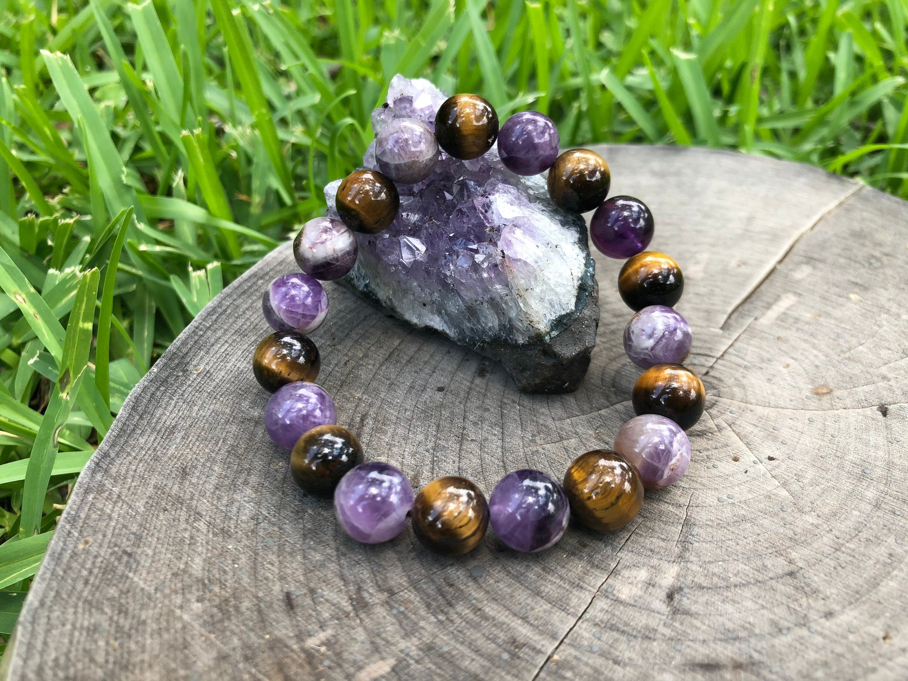 Amethyst & Tiger Eye Stretch Bracelet: Handmade Gemstone Jewelry Adriana Soto Joyeria