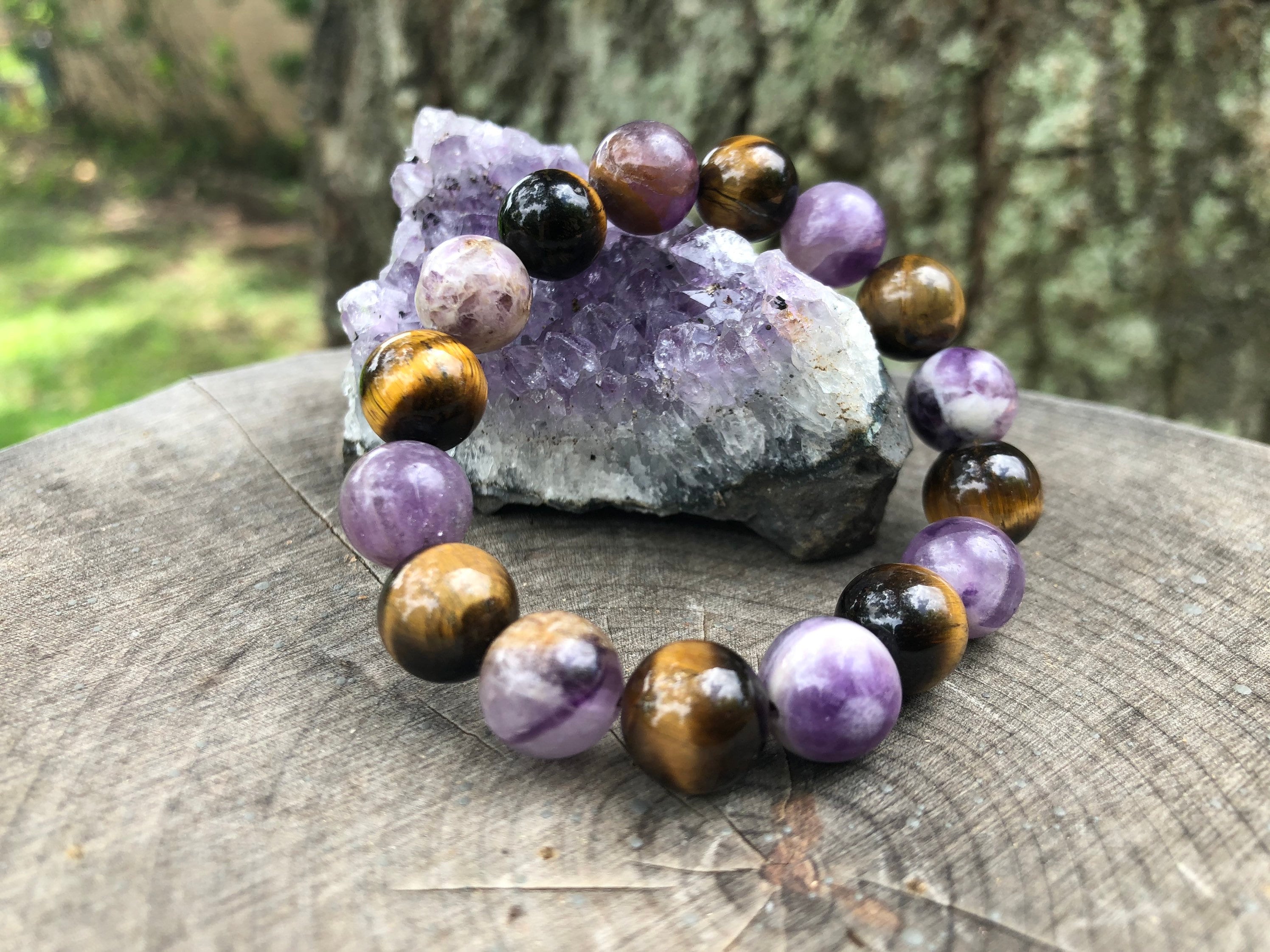 Amethyst & Tiger Eye Stretch Bracelet: Handmade Gemstone Jewelry Adriana Soto Joyeria