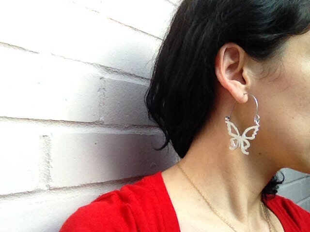 Handmade Butterfly Hoop Earrings: Aluminum Cutout Design Adriana Soto Joyeria