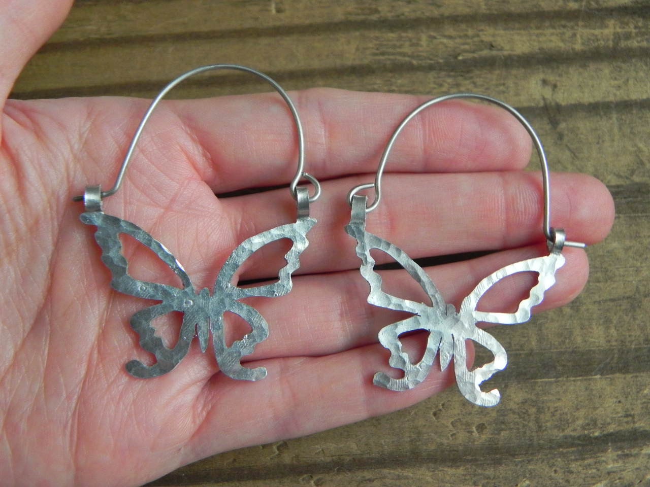 Handmade Butterfly Hoop Earrings: Aluminum Cutout Design Adriana Soto Joyeria