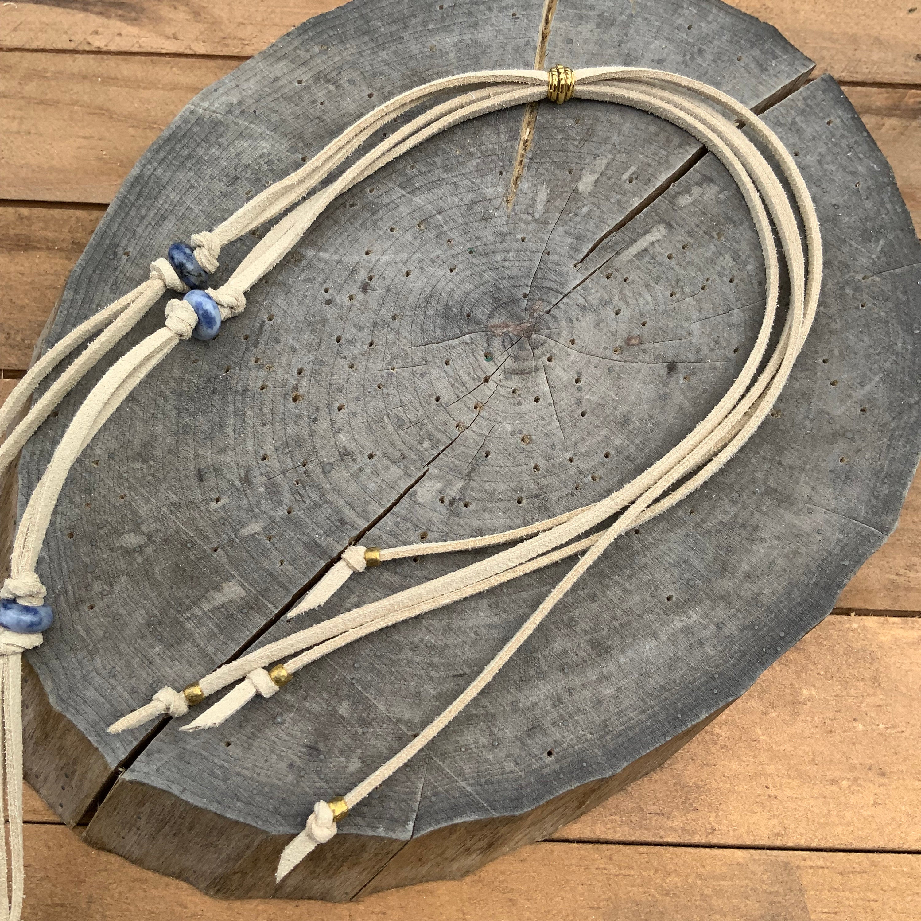 Handmade Ceramic Bead Necklace: Labradorite, Ruby, Opal, Vegan Suede Adriana Soto Joyeria