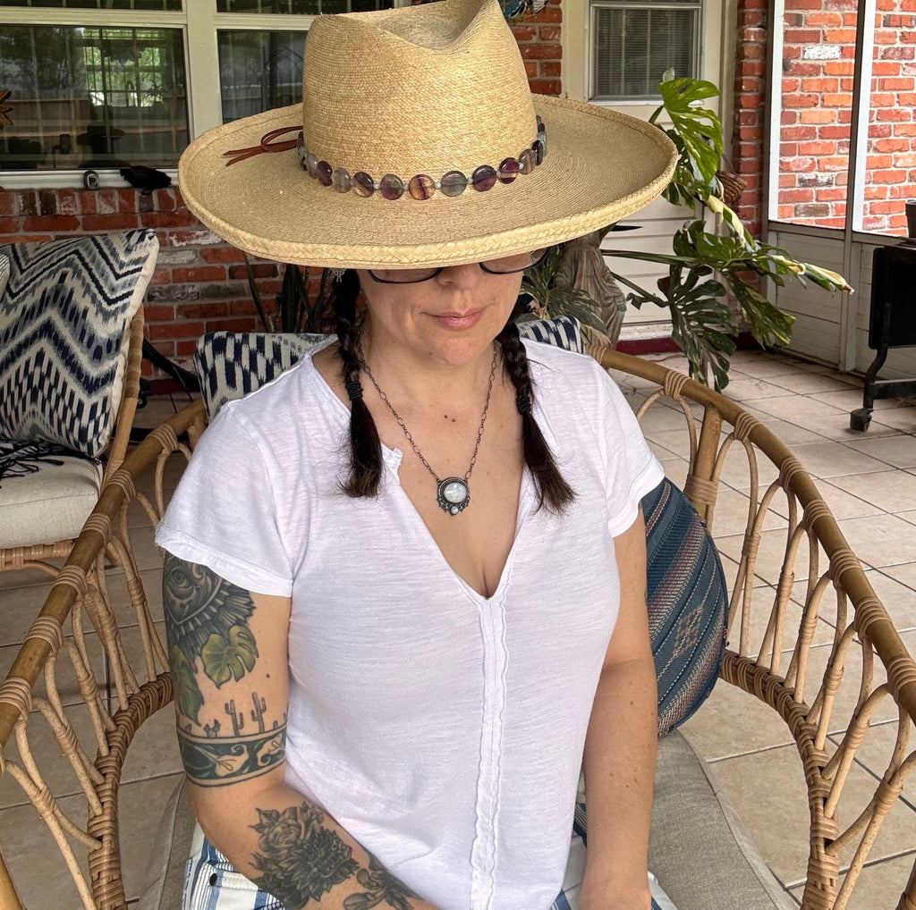 Fluorite and Kiwi Jasper Hatband, Gemstone Hat Band Adriana Soto Joyeria