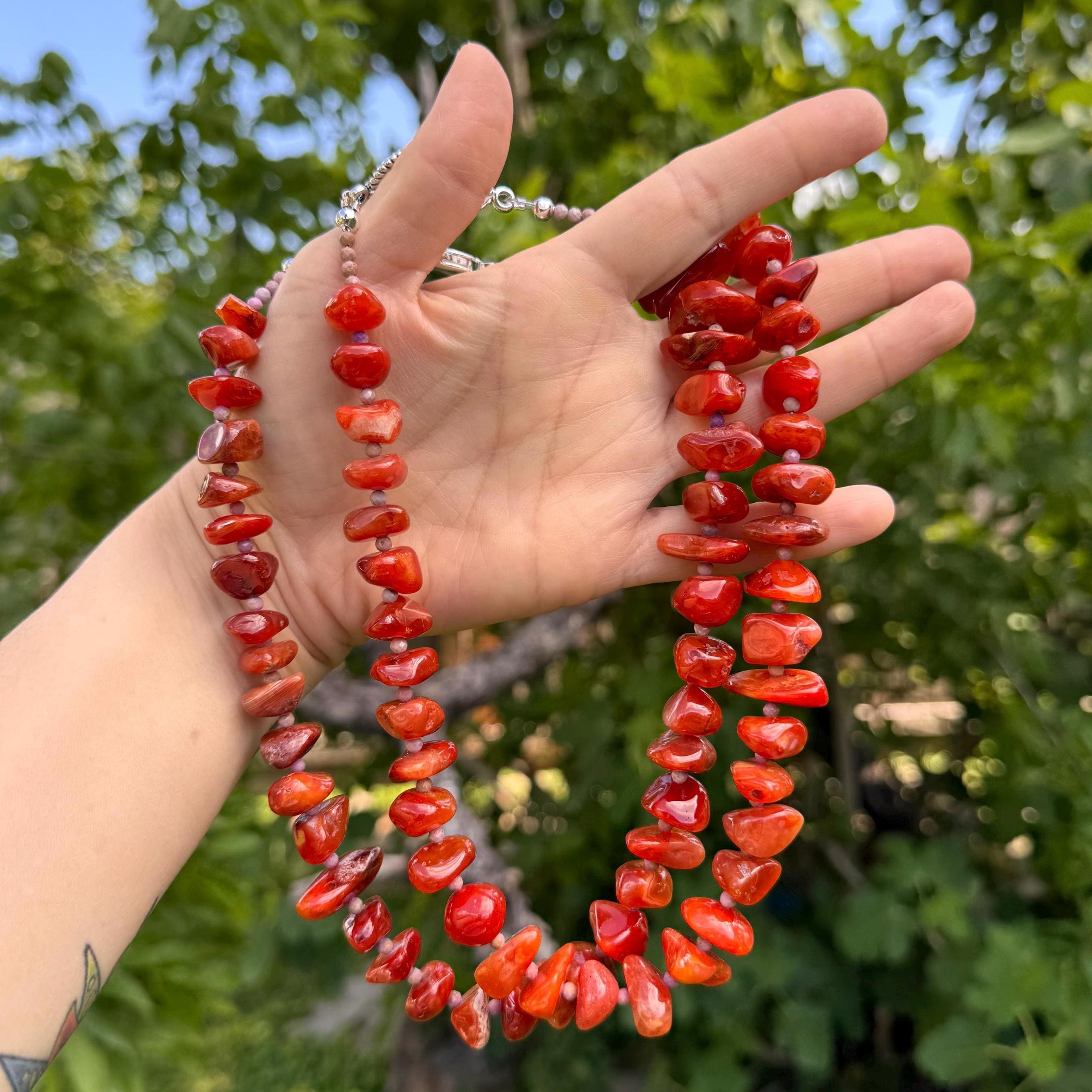Handmade Orange Chalcedony Nugget Necklace: Silver Accents, 18 inch Adriana Soto Joyeria