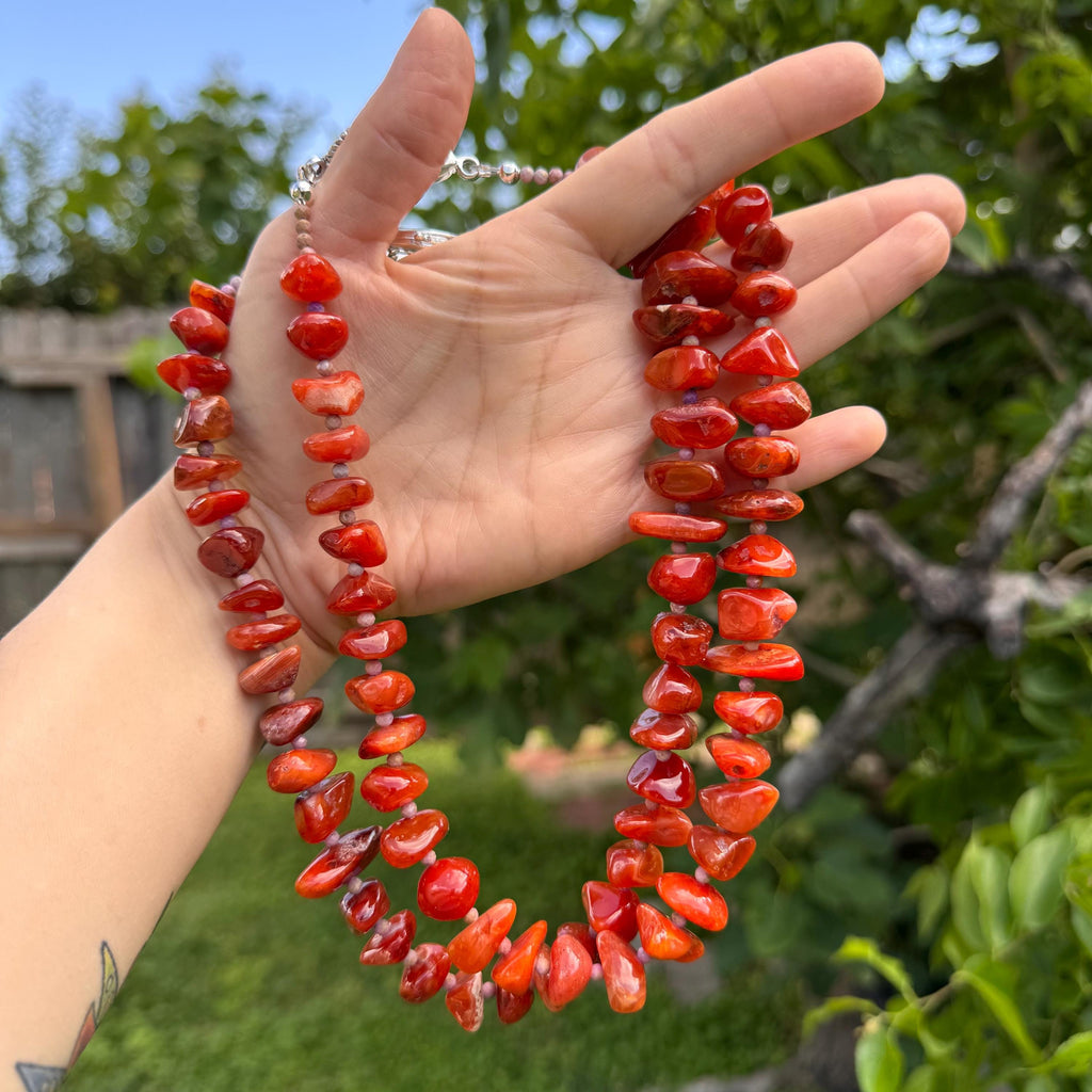 Handmade Orange Chalcedony Nugget Necklace: Silver Accents, 18 inch Adriana Soto Joyeria