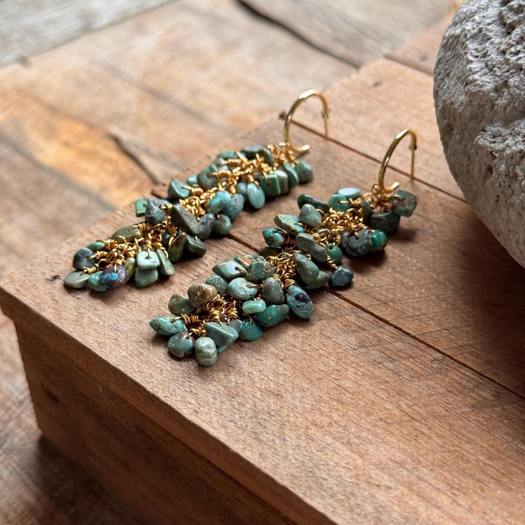 Turquoise cluster Hoop Earrings: wire wrapped, Handmade Adriana Soto Joyeria