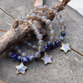 Lapis & Grey Agate Stretch Bracelet: Abalone Star Charm Adriana Soto Joyeria