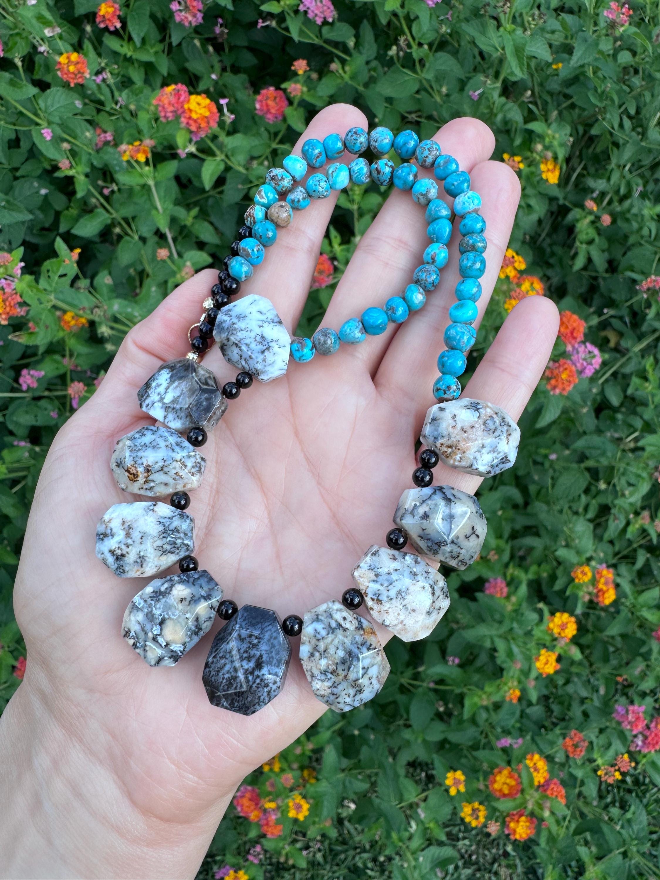 Dendritic Opal & Turquoise Necklace: Rustic Southwestern Style Adriana Soto Joyeria
