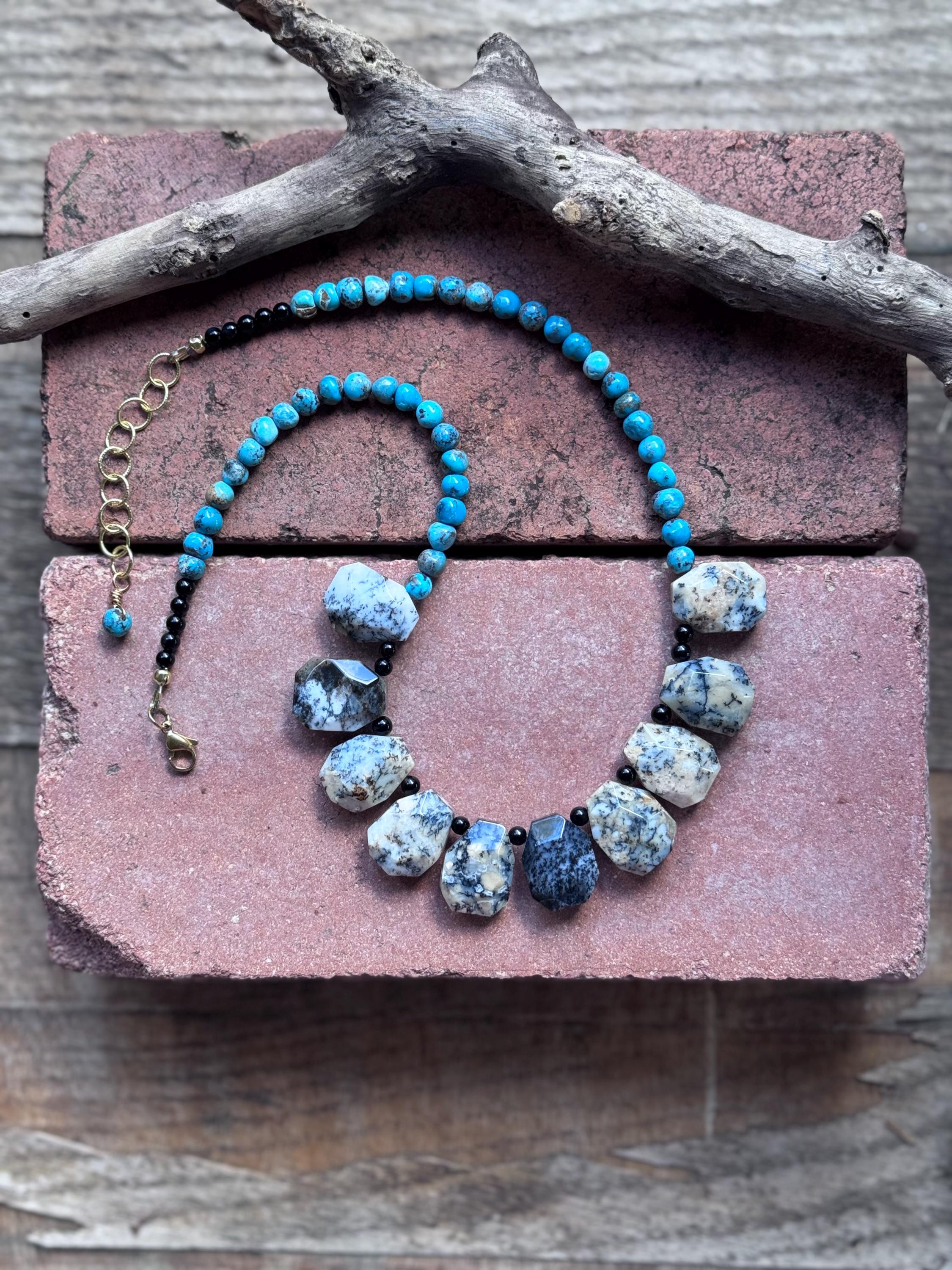 Dendritic Opal & Turquoise Necklace: Rustic Southwestern Style Adriana Soto Joyeria