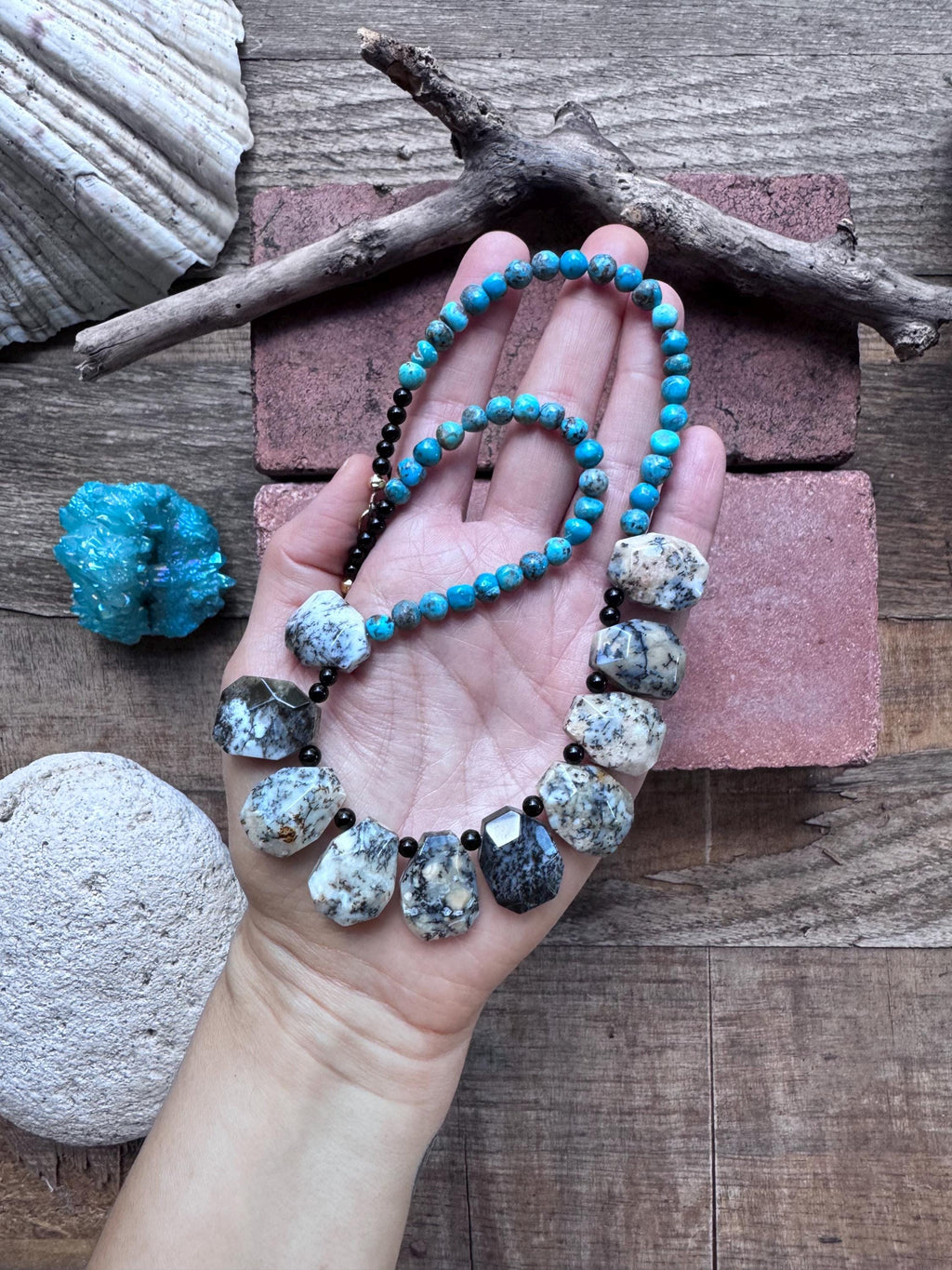 Dendritic Opal & Turquoise Necklace: Rustic Southwestern Style Adriana Soto Joyeria