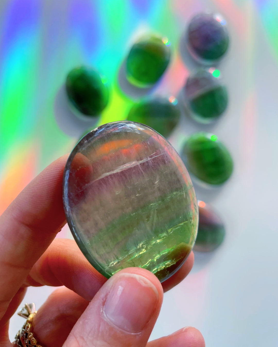 Fluorite Flat Palm Stones Baltic Mermaid