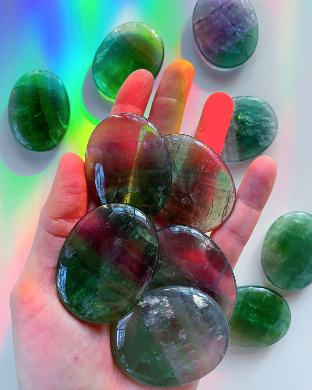 Fluorite Flat Palm Stones Baltic Mermaid