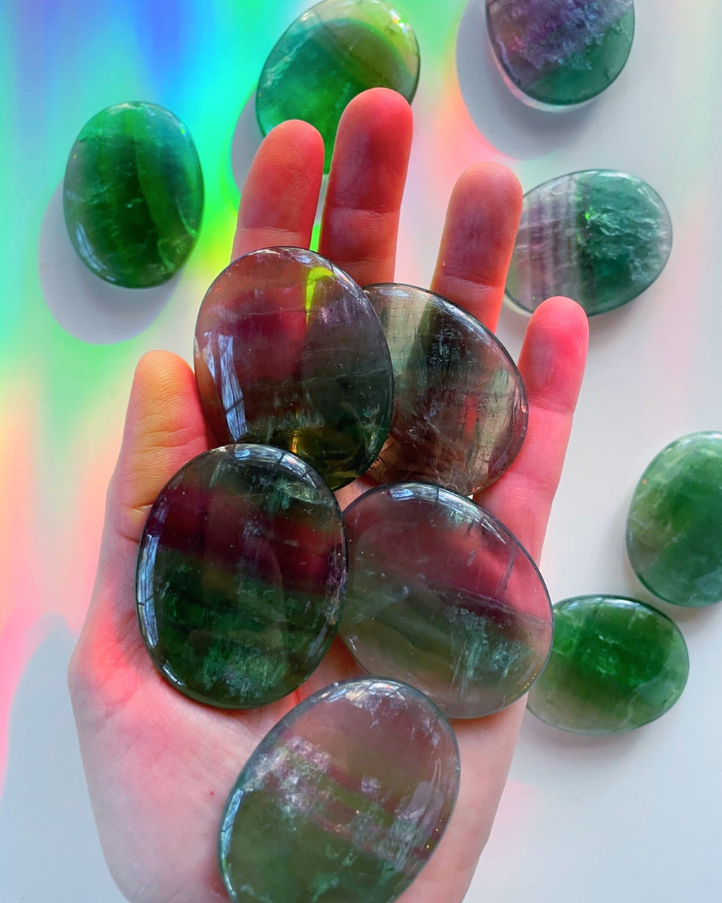 Fluorite Flat Palm Stones Baltic Mermaid