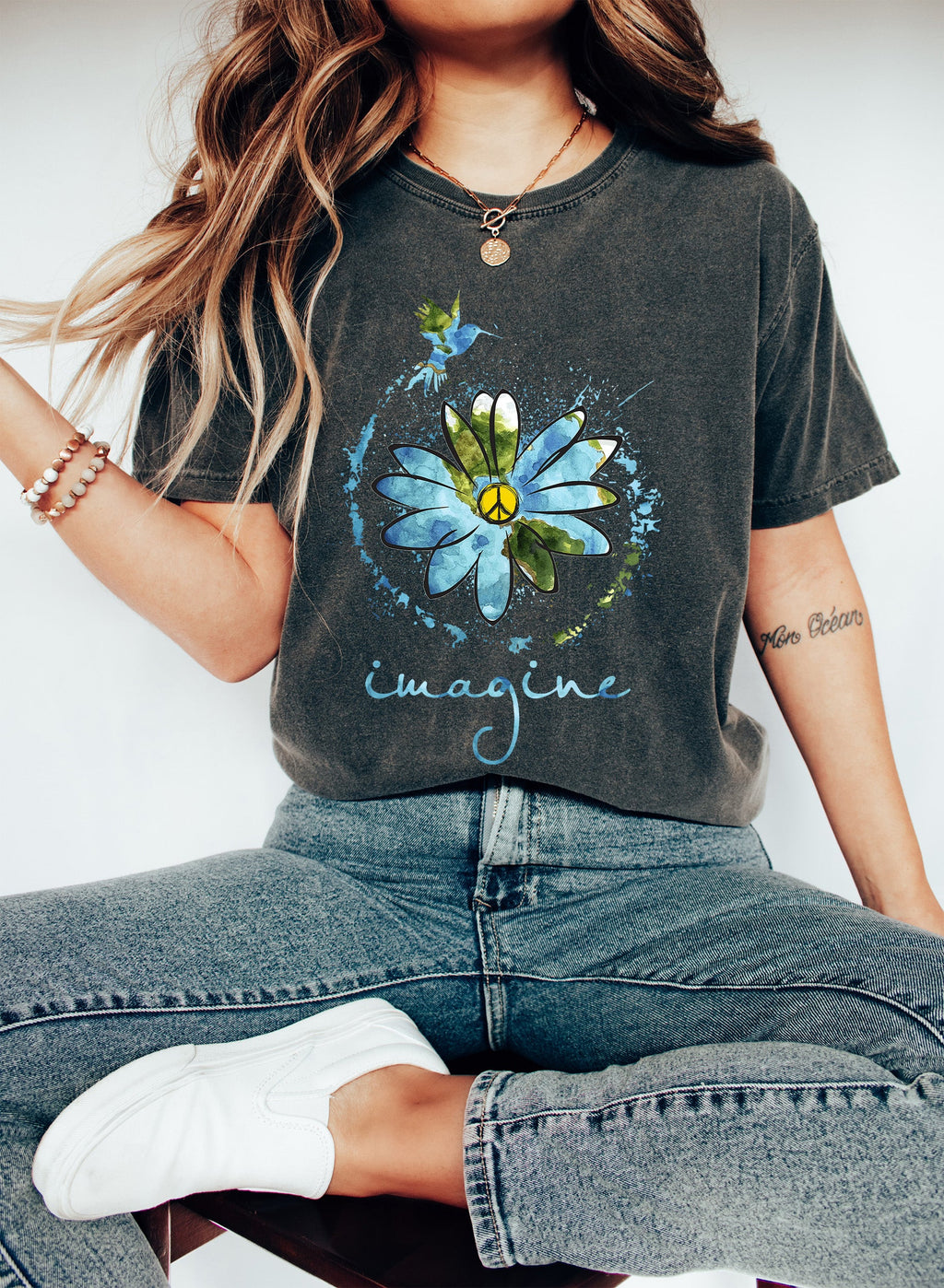 Imagine Peace Watercolor Print Deluxe Edition Limited Release Comfort Colors Tee Refinery No. 1