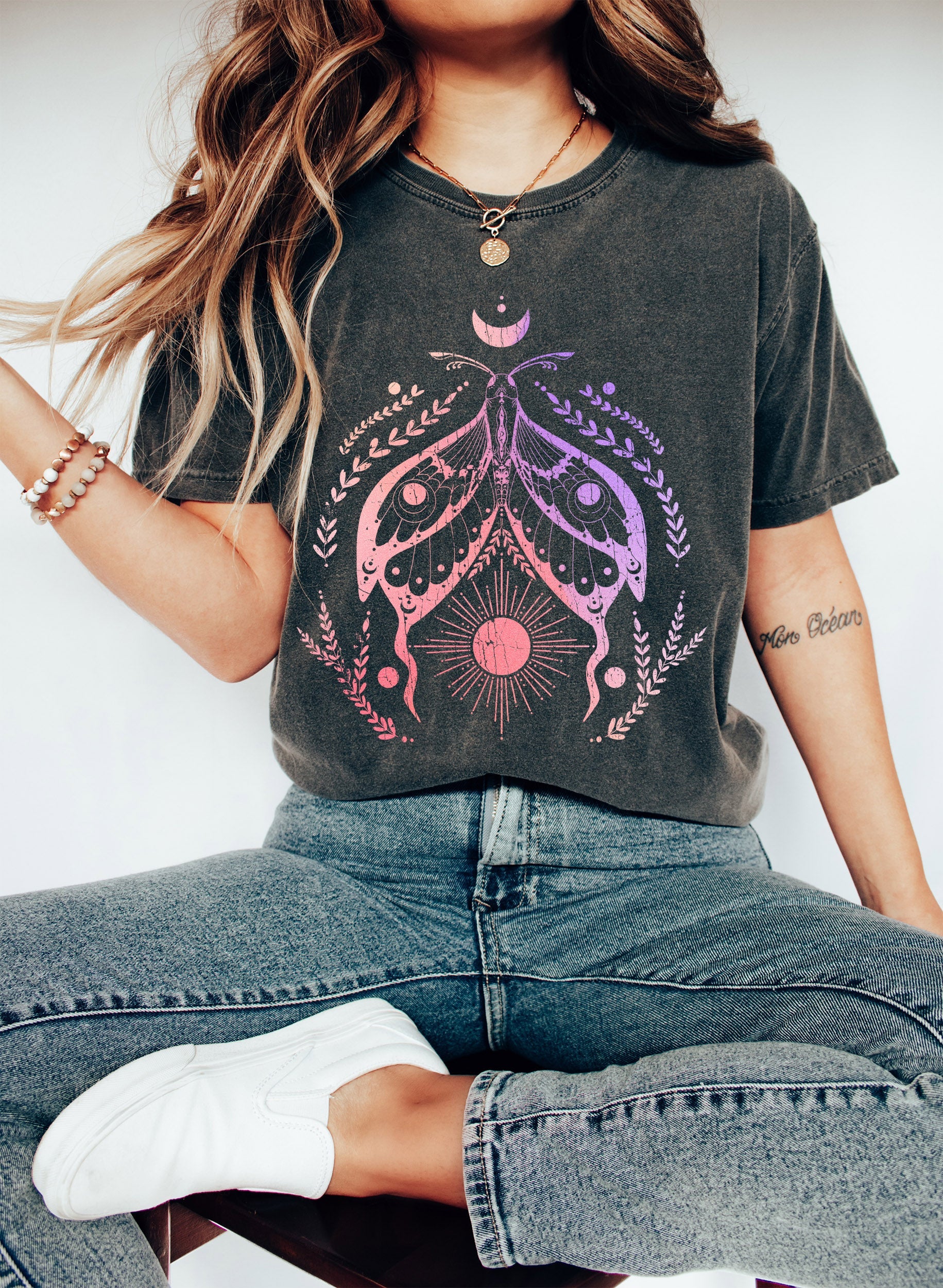 Celestial Moth Sun And Moon Abstract Celestial Night Sky Artwork Inspired Comfort Colors Tee Refinery No. 1