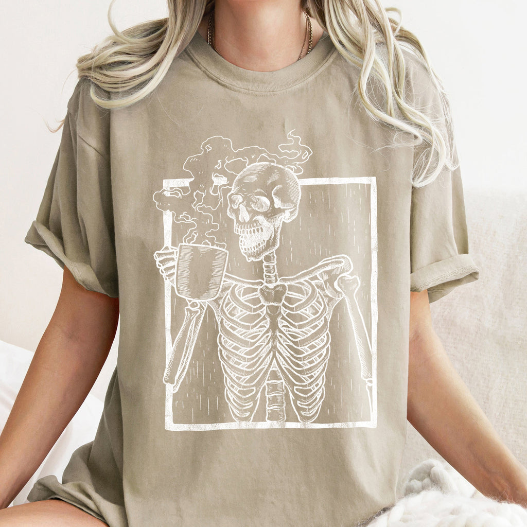 Skeleton And Coffee Retro Halloween Comfort Colors Tee Refinery No. 1