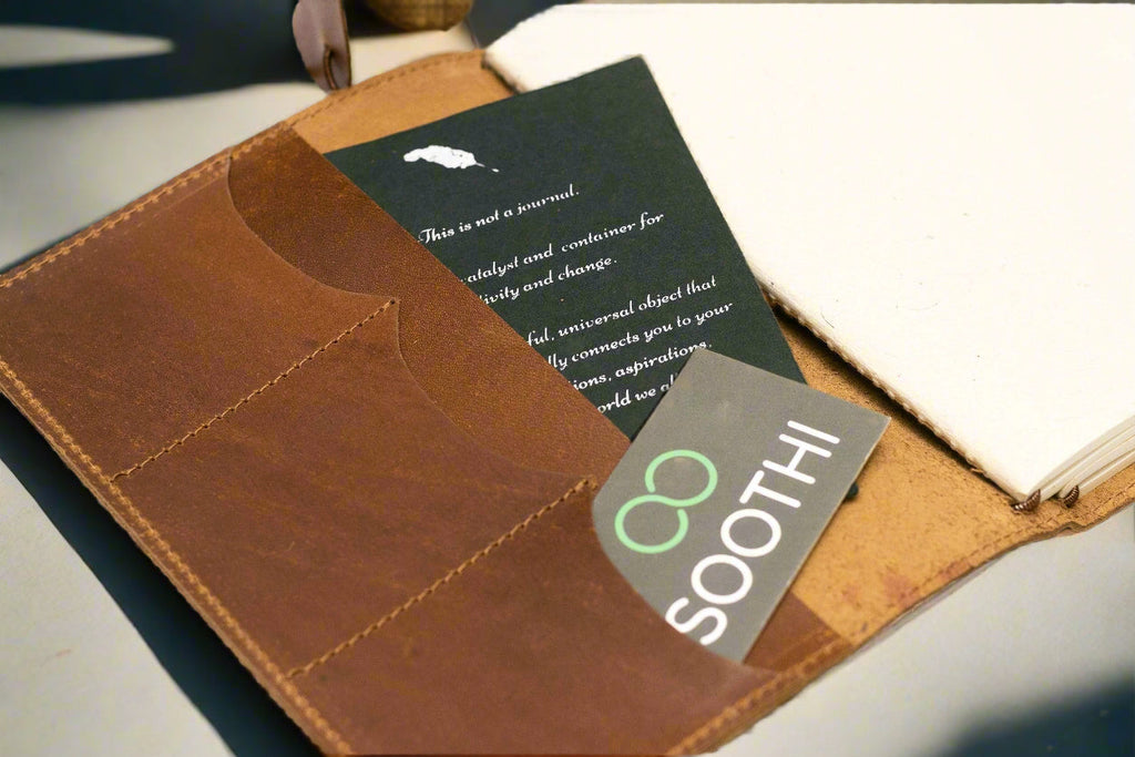 Soothi A5 Refillable Leather Traveler's Journal - Classic Design with Pockets, Pen Slot & Tree-Free Paper Soothi