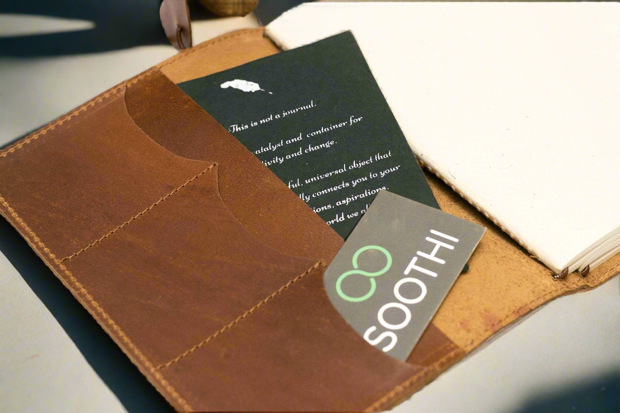Soothi A5 Refillable Leather Traveler's Journal - Classic Design with Pockets, Pen Slot & Tree-Free Paper Soothi