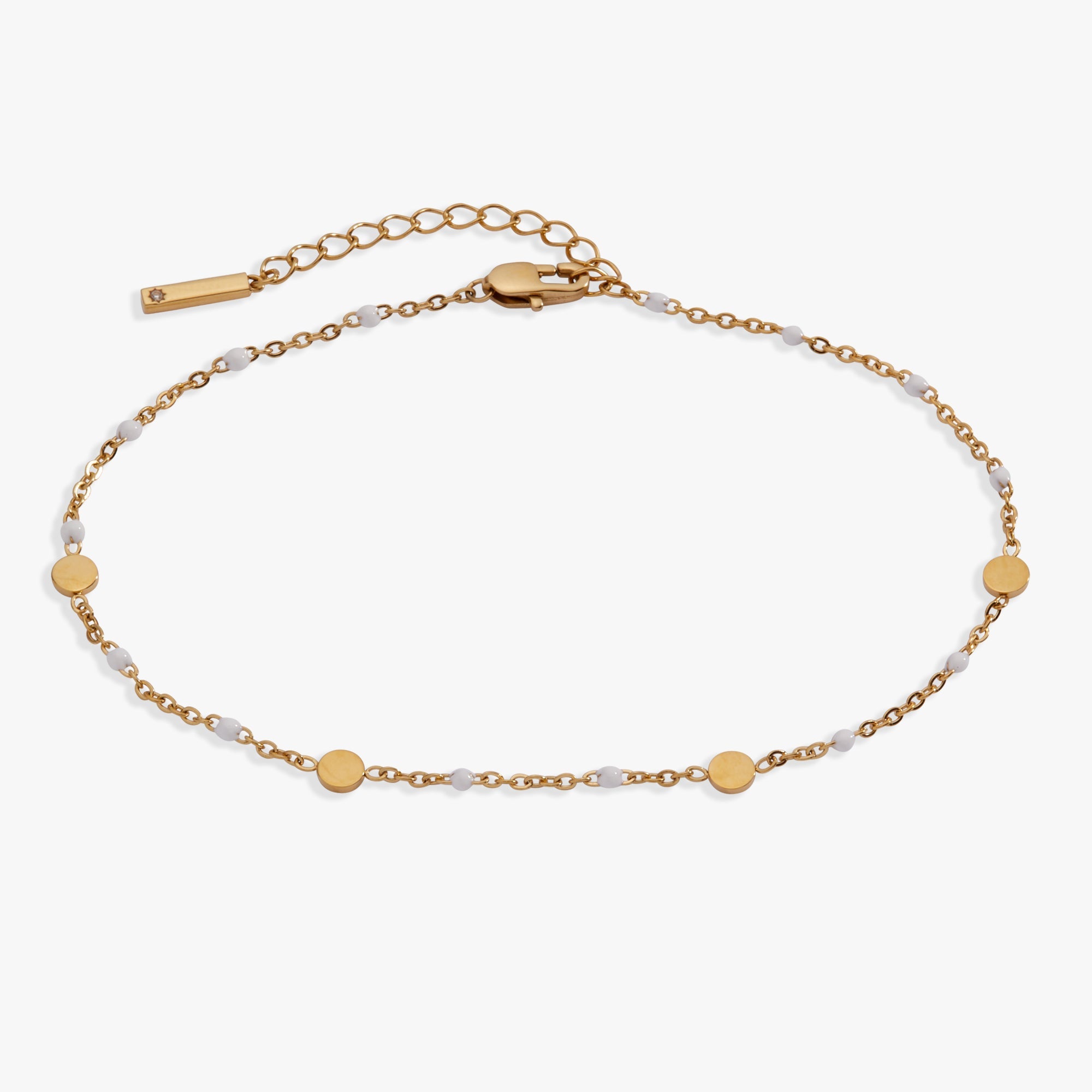 White Enameled Chain Coin Station Anklet ALEX AND ANI