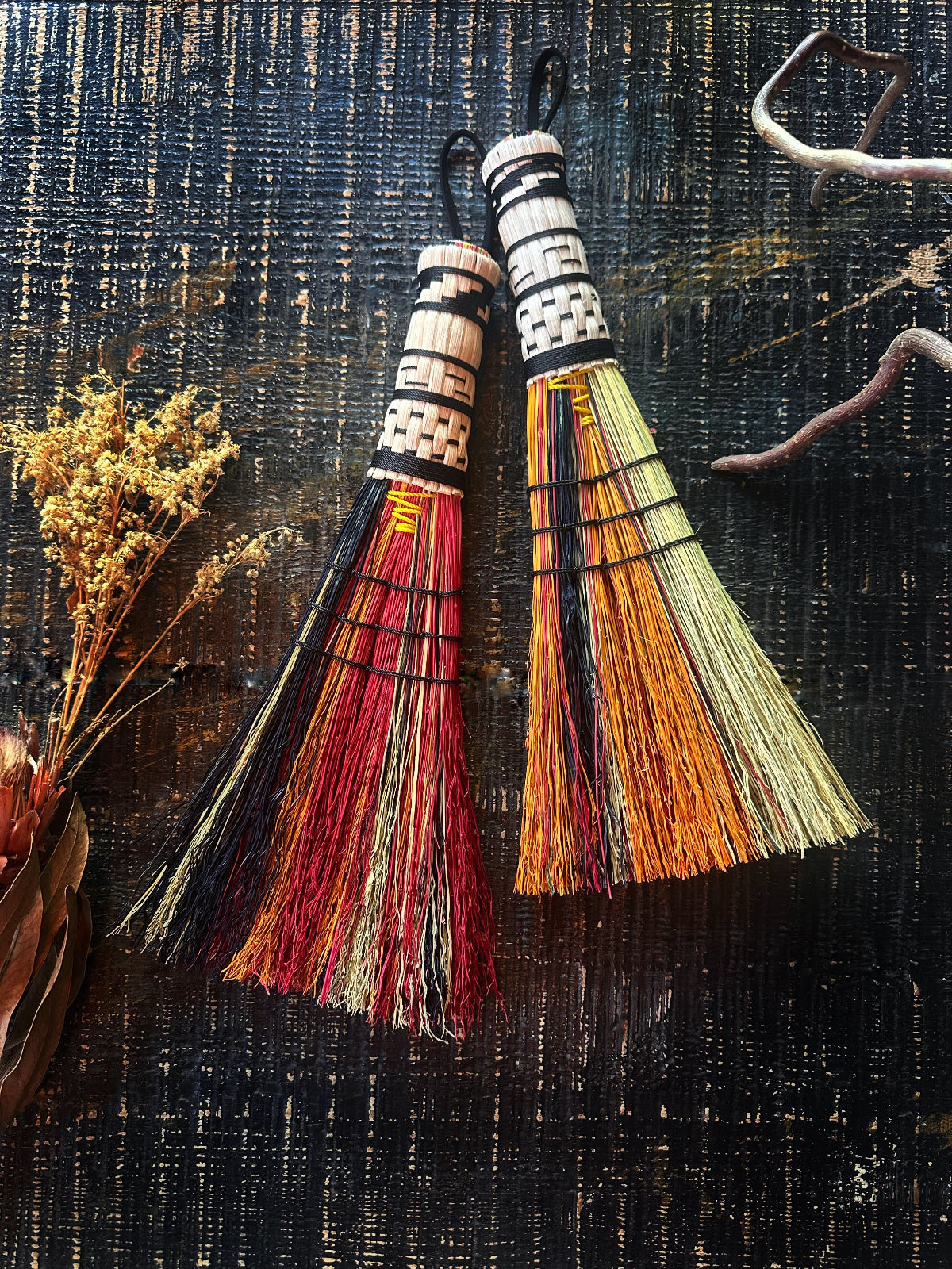 Hand Dyed, Woven Handle Stitched Hand Broom Keven Craft Rituals